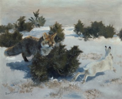 Fox and Hare by Bruno Andreas Liljefors