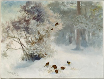 Feeding Birds in the Snow by Bruno Andreas Liljefors