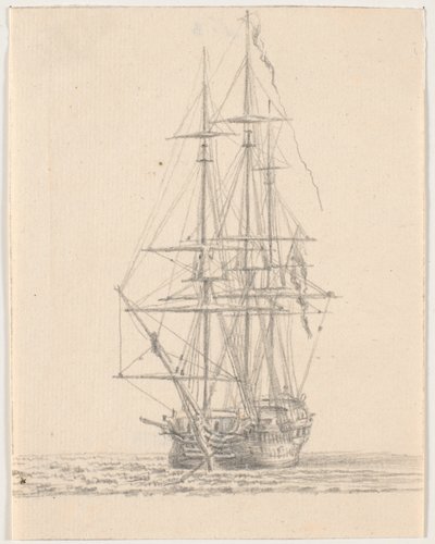 Warship with Furled Sails by C.A. Lorentzen