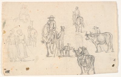 Sketches with Farmers, Horses, and Cows by C.A. Lorentzen