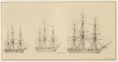 Three Russian Line Ships by Christoffer Wilhelm Eckersberg