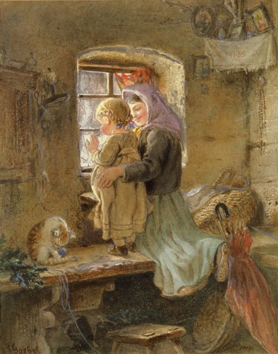 Interior: Peasant Girl and Child by C. Goebel