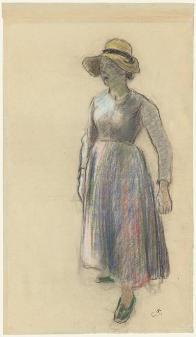 A Peasant Girl in a Straw Hat by Camille Pissarro
