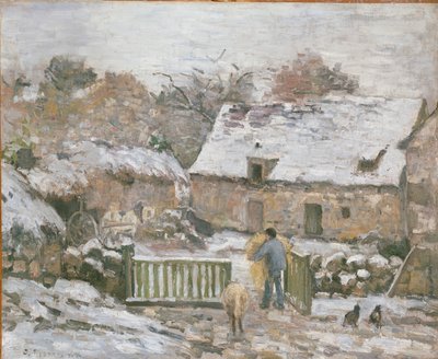 Farm at Montfoucault: Snow Effect by Camille Pissarro