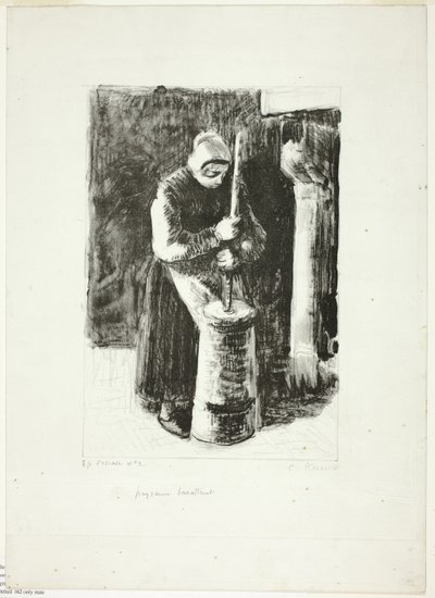 Peasant Woman Churning Milk by Camille Pissarro