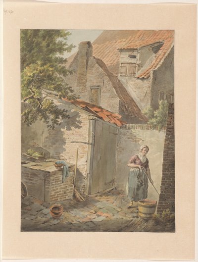 Courtyard with a Maid Cleaning by Carel Lodewijk Hansen