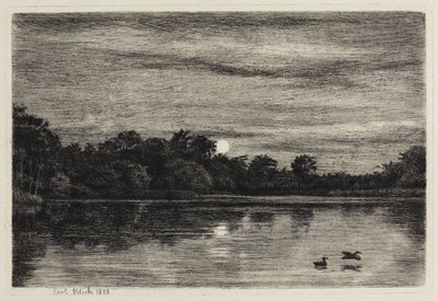 The Peasant Pond at Hellebæk. Moonlight by Carl Bloch
