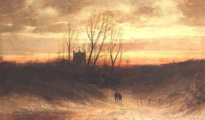 A wooded landscape at evening by Carl Bondel