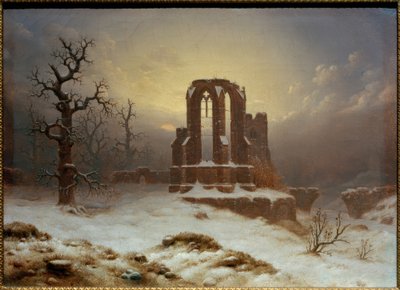 Church Ruin in the Snow by Carl Georg Adolph Hasenpflug