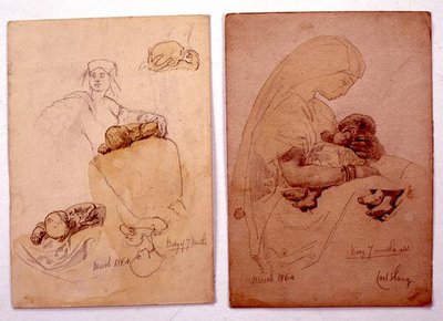 Two studies of a mother and child by Carl Haag