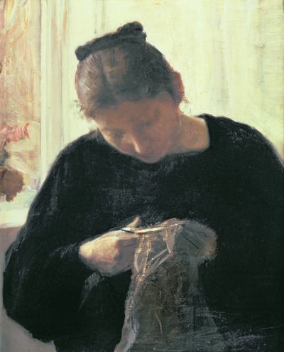 A Woman Sewing by Carl Holsoe