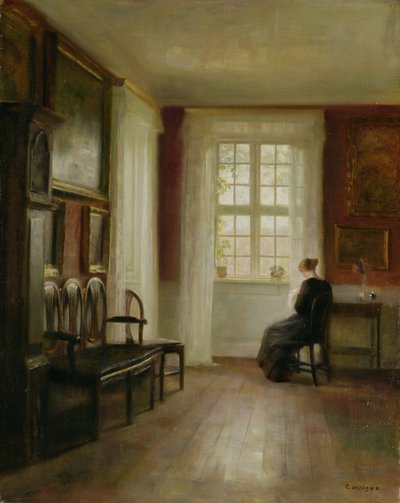Interior with Woman Sewing by Carl Holsoe