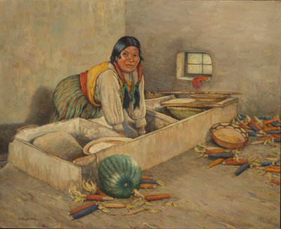 Hopi Woman Grinding Corn by Carl Moon