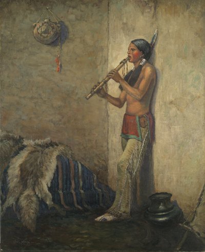 Indian with flute by Carl Moon