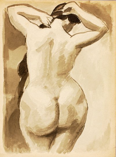 Female Nude Arranging Hair, Back View by Carl Newman