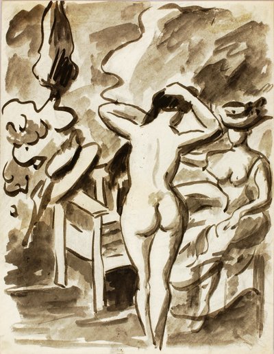 Two Female Figures in Garden by Carl Newman