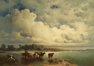 Water Landscape with Cows by Carl Schweninger d. Ä.