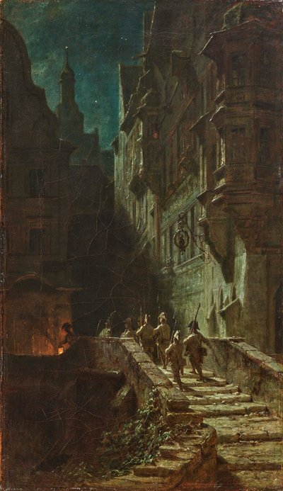Crowd Guard Night Round by Carl Spitzweg