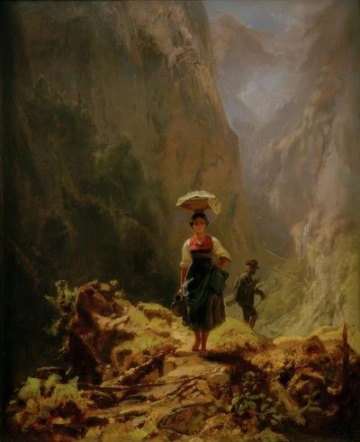 Dirndl and Hunter in the Mountains by Carl Spitzweg