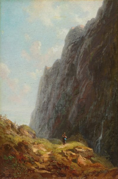 Mountain Landscape with Dairymaid in the Wendelstein Area by Carl Spitzweg