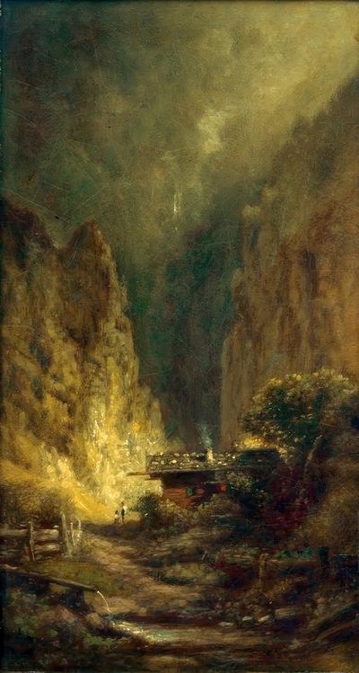 Mill Before a Rocky Gorge with Two Figures by Carl Spitzweg