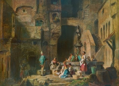 Washerwomen at the Fountain. Around 1882 by Carl Spitzweg