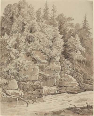 Wooded Cliffs along a Stream by Carl Wagner