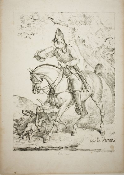 Mounted Huntsman Sounding a Horn by Carle Vernet