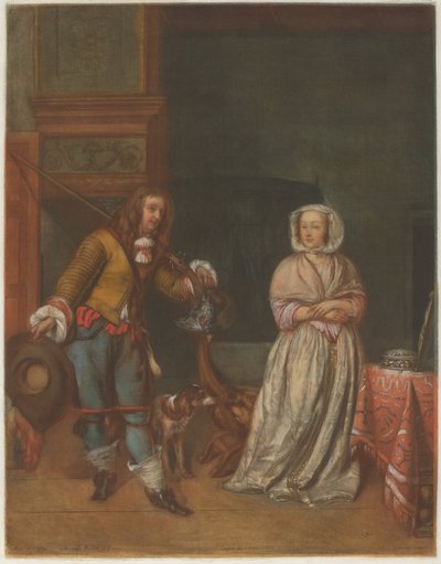 Huntsman Visiting a Lady by Carlo Lasinio after Gabriel Metsu