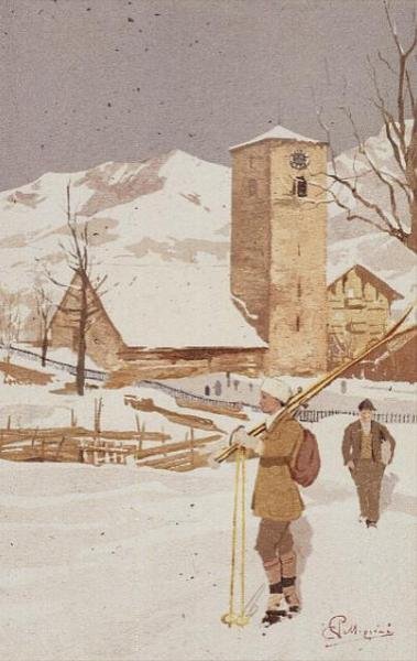 A View of Adelboden, Switzerland by Carlo Pellegrini