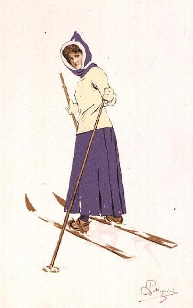 Woman Turning on Skis by Carlo Pellegrini