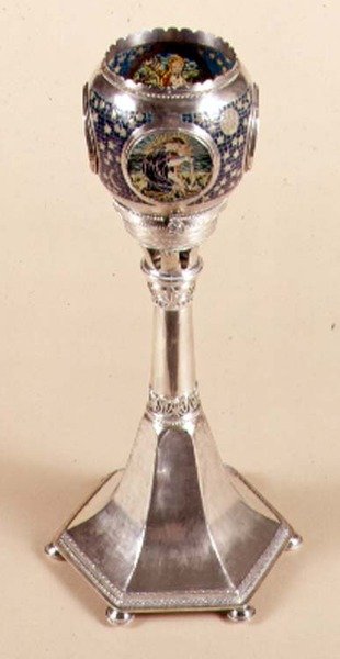 Plique-a-jour enamelled lamp, 1905-12 by Carrie Copson