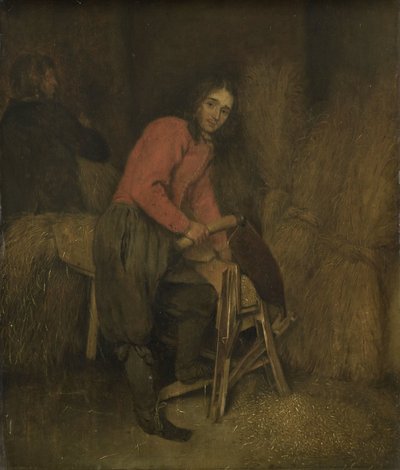 Trimming Bales of Hay by Caspar Netscher (attributed to)