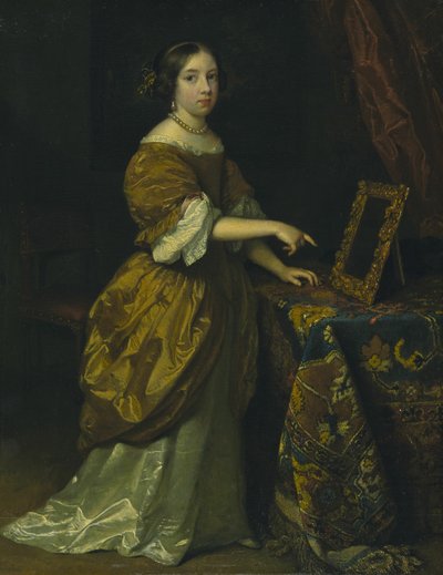 Girl Standing Before a Mirror by Caspar Netscher