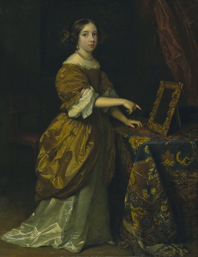 Girl Standing before a Mirror by Caspar Netscher