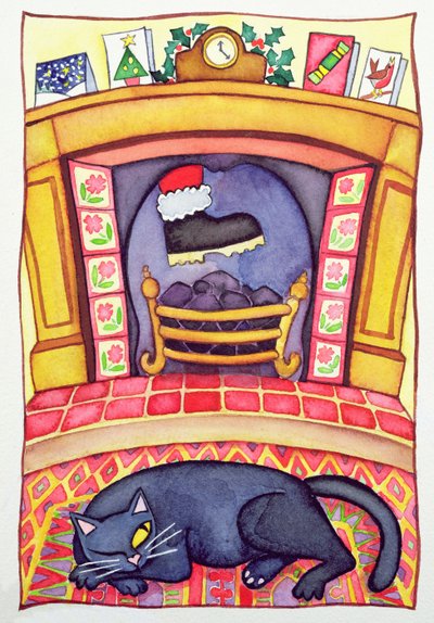 Santa Arriving Down the Chimney by Cathy Baxter