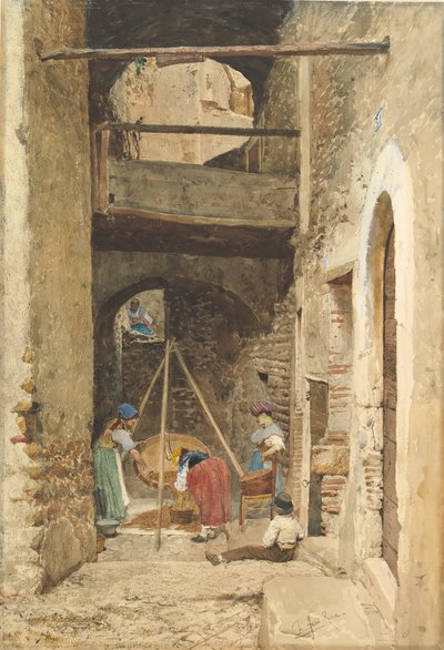 Italian Courtyard and Figures by Cavaliere Pio Joris