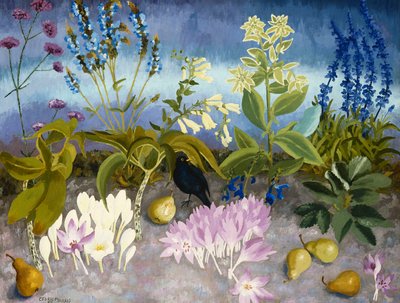 Blackbird and Flowers by Cedric Morris