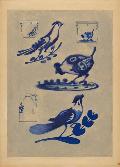 Bird Decorations on Stoneware by Charles Caseau