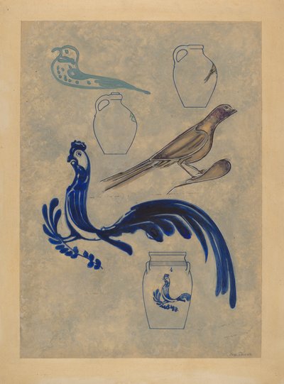 Bird Decorations on Stoneware by Charles Caseau