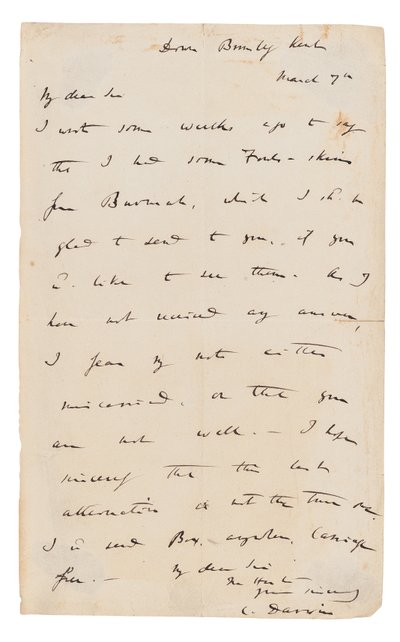 Autograph letter signed by Charles Darwin