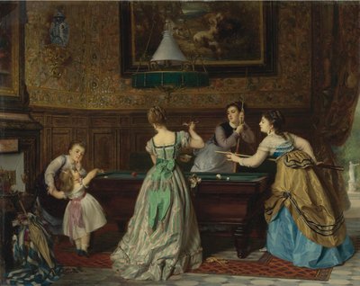 Ladies Playing Billiards by Charles Edouard Boutibonne