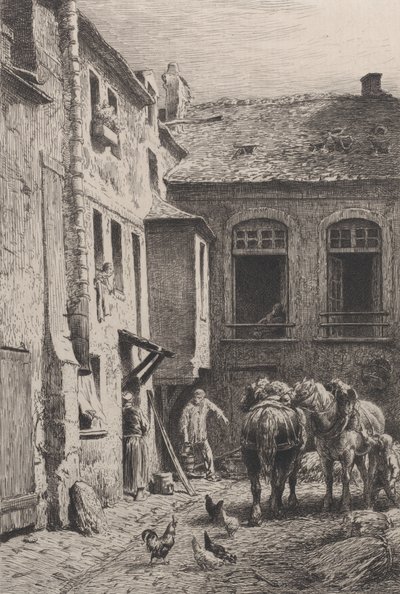 A Paris Courtyard in 1865 by Charles Emile Jacque