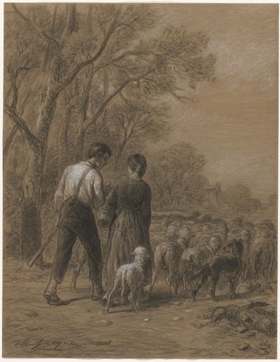 Bringing in the Sheep, 1800s by Charles Emile Jacque