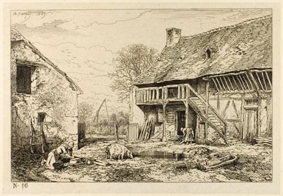 Courtyard of a Peasant Dwelling by Charles Emile Jacque