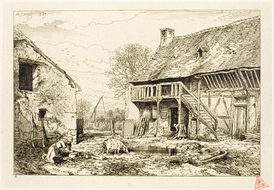 Courtyard of a Peasant Dwelling by Charles Emile Jacque