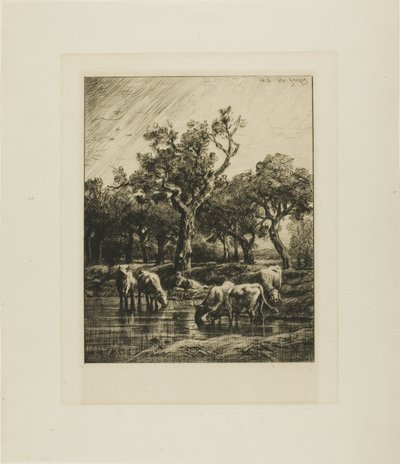 Cows at a Watering Place by Charles Emile Jacque