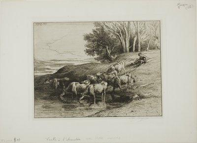 Cows at the Watering Place by Charles Emile Jacque