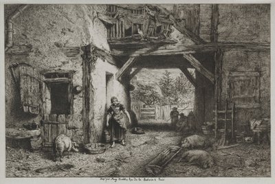 Farm Interior by Charles Emile Jacque