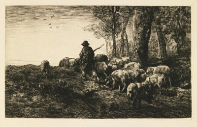 Herd of Pigs with Swineherd by Charles Emile Jacque